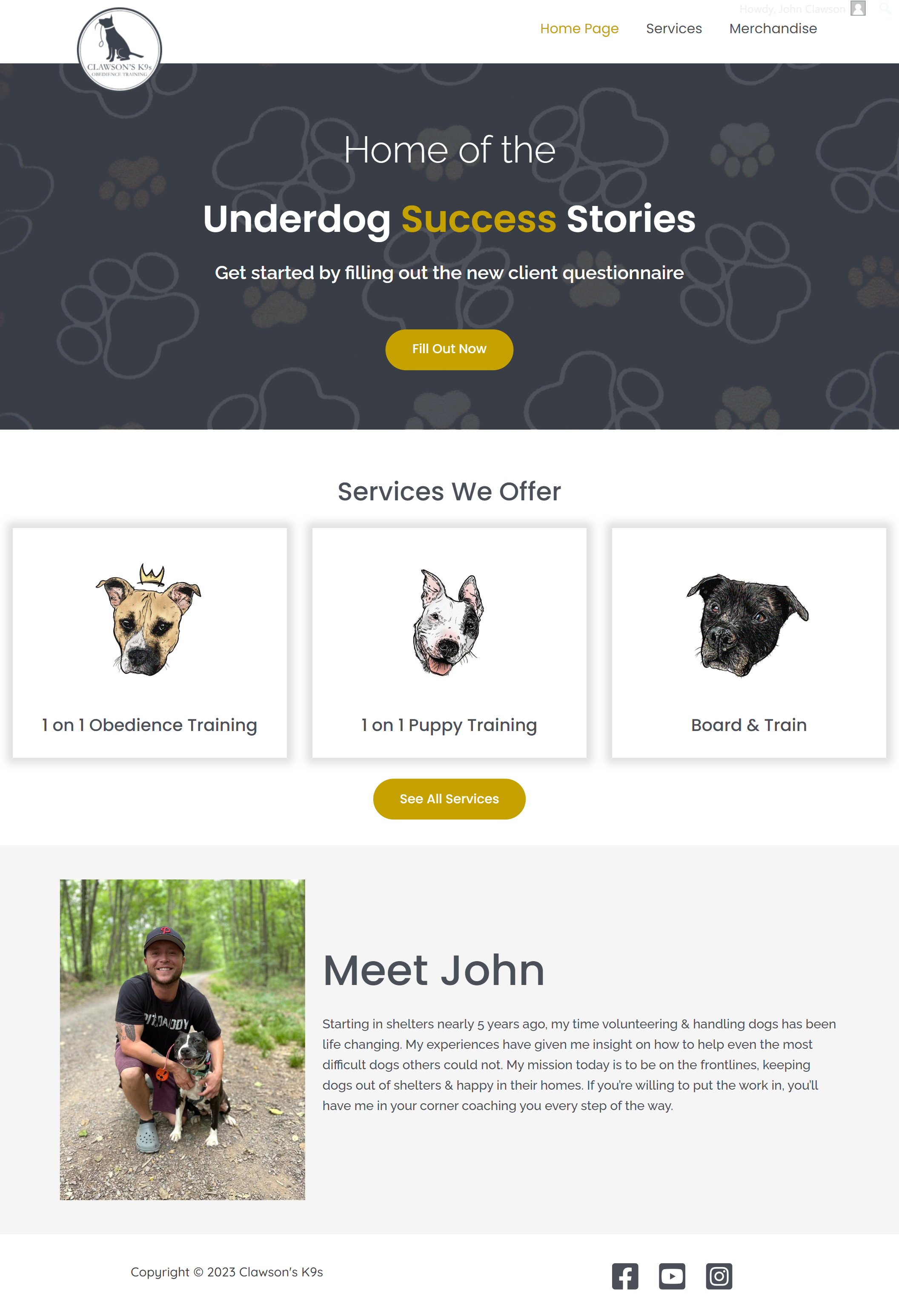 Clawon's K9s With Class Website Screenshot